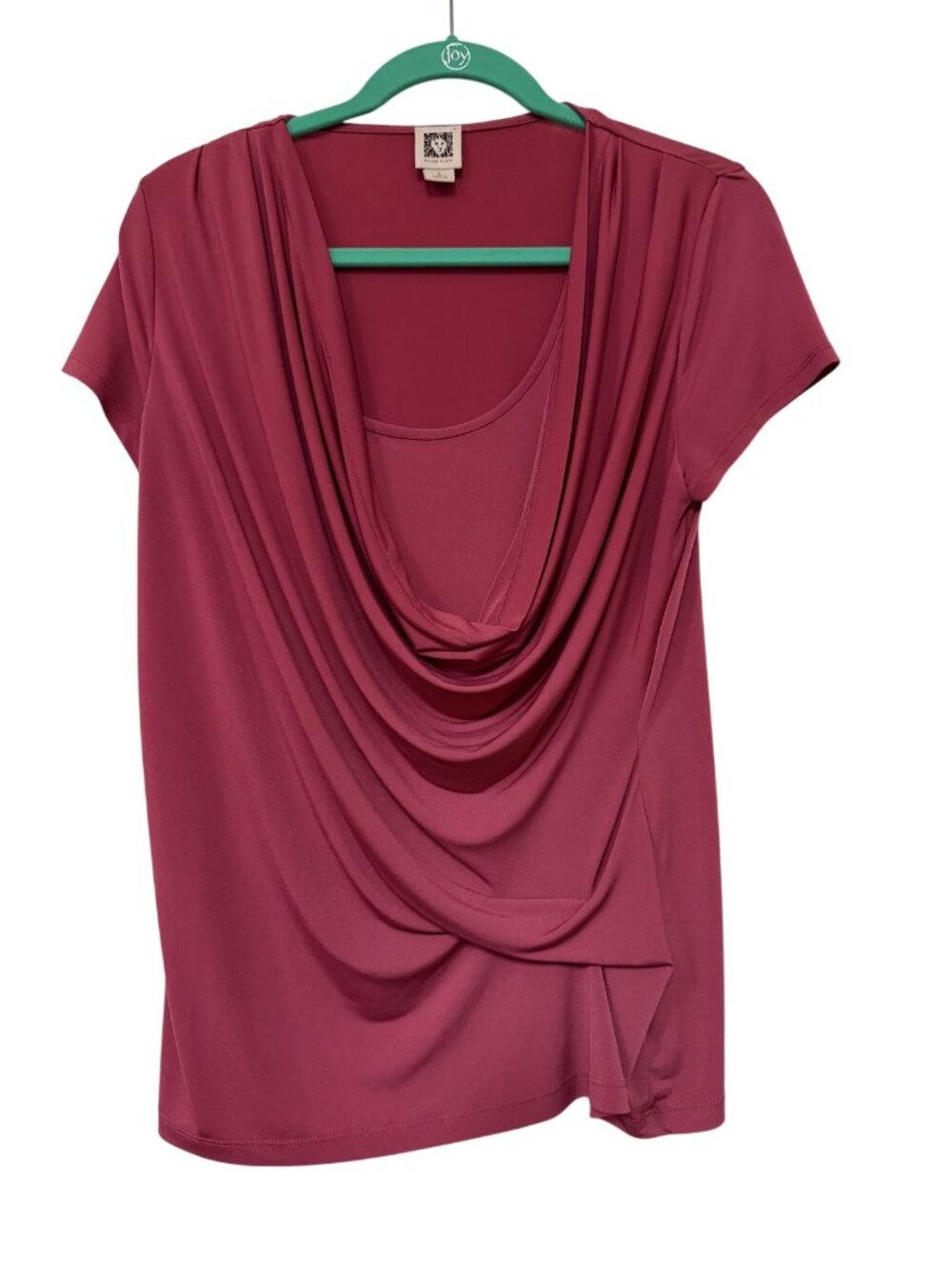 Anne Klein Size Large (L) Pink Draped Cowl Neck Short Sleeve T-Shirt